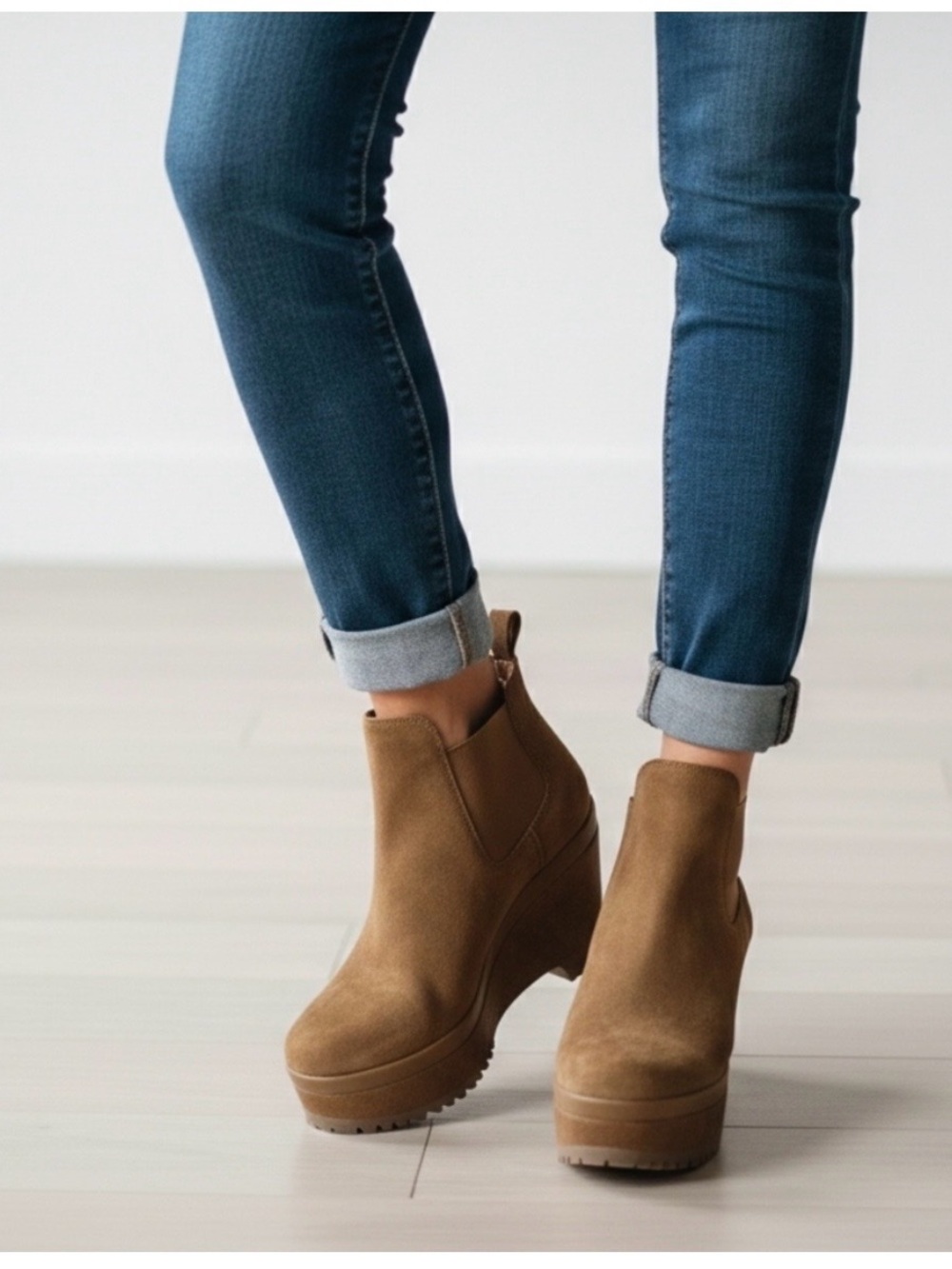 Pedro Garcia Brown Suede Platform Chelsea Booties